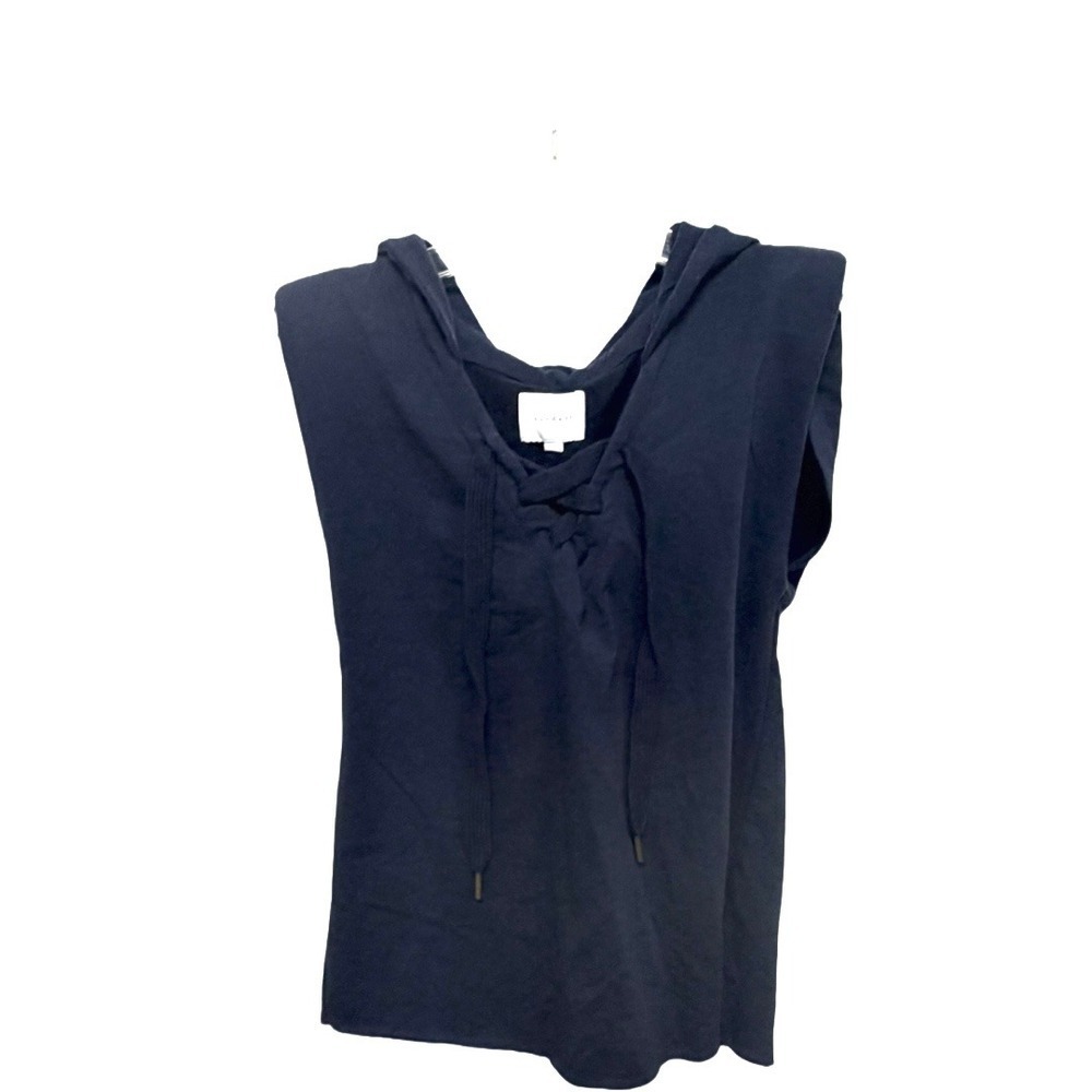 Sundays Navy Sleeveless Hoodie Lace Up Front Size 1 Small Relaxed Fit